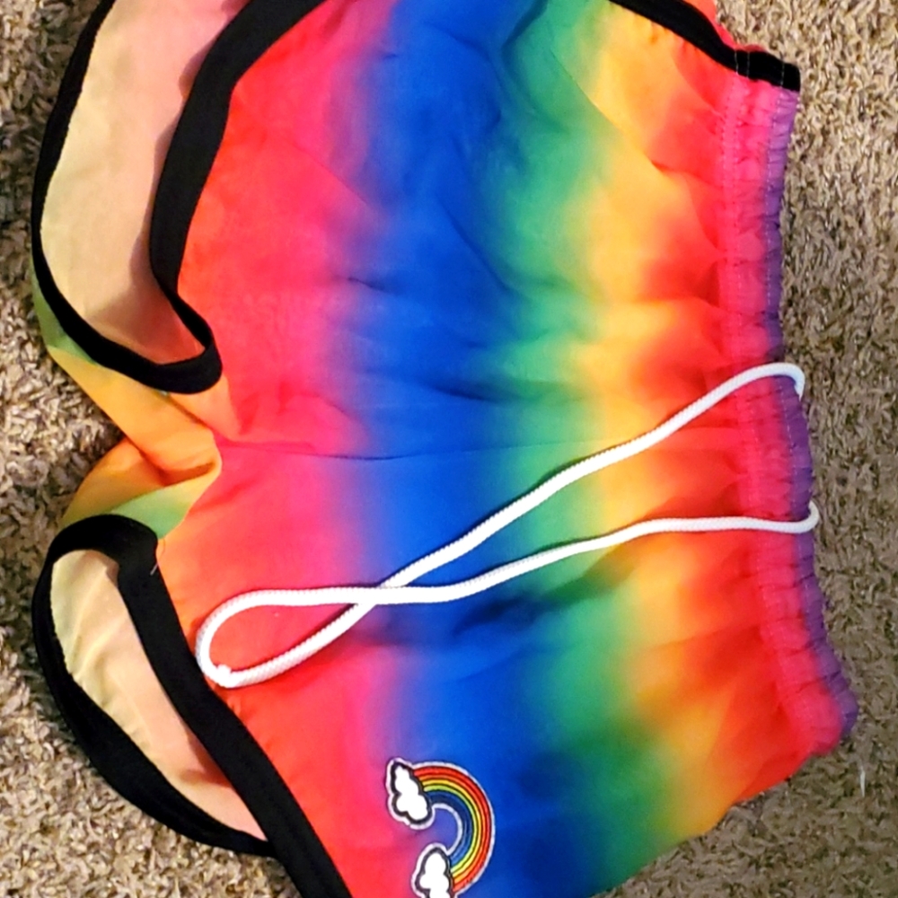 Marek and Richard see through rainbow shorts